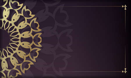 Burgundy background with indian gold patternのイラスト素材