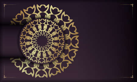 Burgundy background with abstract gold ornamentsのイラスト素材