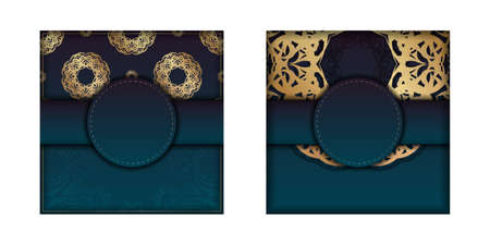 Brochure template with gradient blue color with greek gold pattern for your design.のイラスト素材