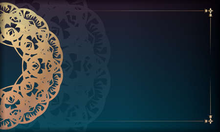 Blue gradient banner with greek gold patternのイラスト素材