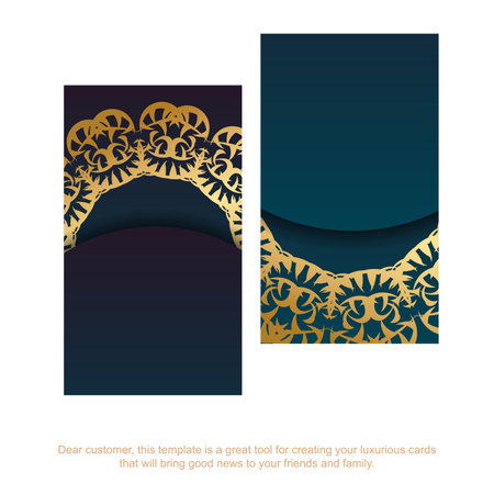 Gradient blue business card with Indian gold ornaments for your contacts.のイラスト素材