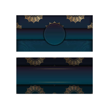 Greeting card template with gradient blue color with abstract gold pattern prepared for typography.のイラスト素材