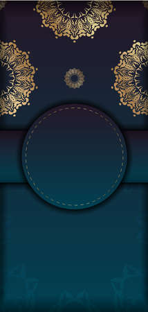 Template Greeting card with gradient blue color with abstract gold ornament for your brand.のイラスト素材