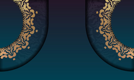 Gradient blue background with vintage gold pattern and place under your textのイラスト素材