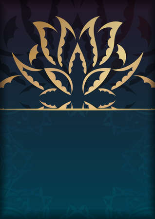 Template Congratulatory Brochure with gradient blue color with abstract gold ornament prepared for printing.のイラスト素材