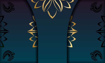 Gradient blue background with greek gold ornamentsのイラスト素材
