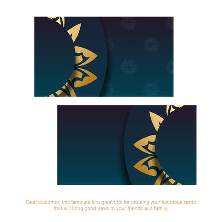 Business card with gradient blue color with luxurious gold ornaments for your brand.のイラスト素材