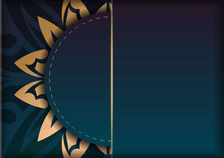 Gradient blue color brochure template with vintage gold pattern for your brand.のイラスト素材