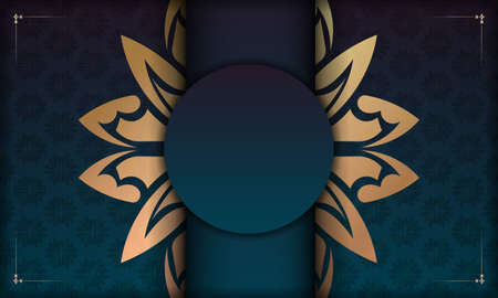 Gradient blue background with vintage gold patternのイラスト素材