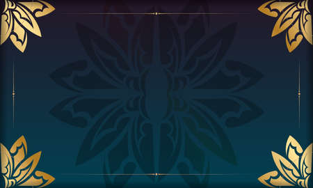 Gradient blue background with vintage gold ornamentsのイラスト素材