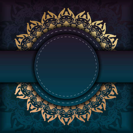 Brochure template with gradient blue color with greek gold pattern for your design.のイラスト素材