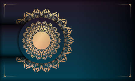 Blue gradient banner template with vintage gold pattern for design under your textのイラスト素材