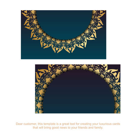 Business card with gradient blue color with abstract gold pattern for your brand.のイラスト素材