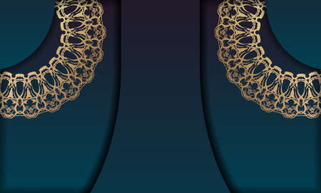 Gradient blue banner template with vintage gold ornamentsのイラスト素材