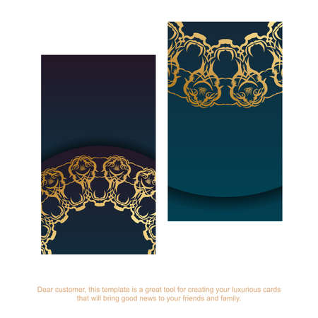Business card template with gradient blue color with abstract gold pattern for your personality.のイラスト素材