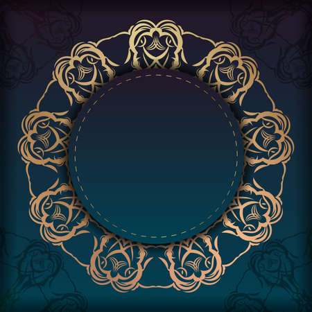 Brochure template with gradient blue color with greek gold pattern for your congratulations.のイラスト素材