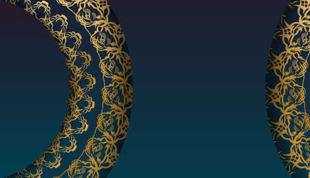 Blue gradient banner with greek gold ornamentsのイラスト素材