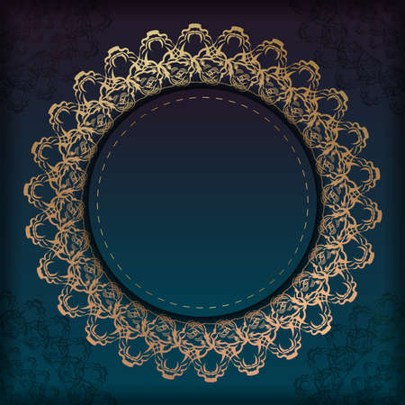 Flyer template with gradient blue color with mandala gold ornament for your design.のイラスト素材