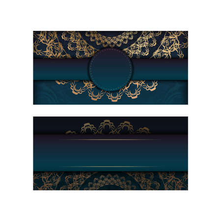Flyer template with gradient blue color with mandala gold ornament prepared for typography.のイラスト素材
