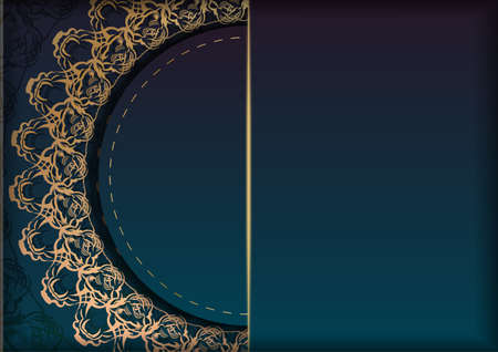 Gradient blue gradient flyer template with greek gold pattern print-ready.のイラスト素材