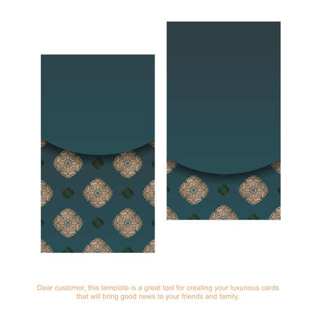 Gradient green business card with vintage gold ornament for your brand.のイラスト素材