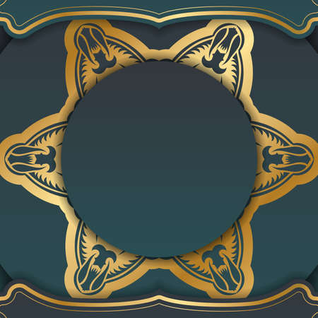 Green Gradient Leaflet with Greek Gold Pattern is print-ready.のイラスト素材