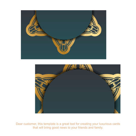 Gradient green business card with luxurious gold ornaments for your business.のイラスト素材