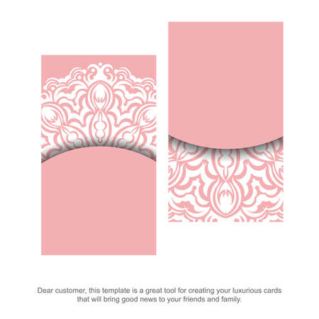 Business card in pink color with mandala white ornament for your personality.のイラスト素材