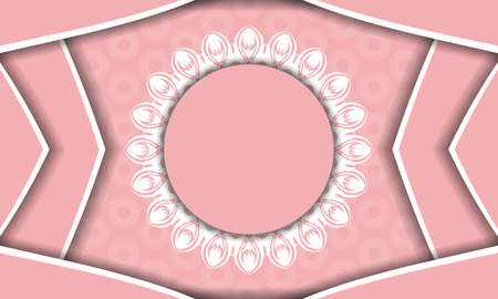 Pink color banner template with mandala white pattern and place for textのイラスト素材