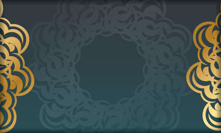 Green gradient banner template with mandala gold ornament for design under your textのイラスト素材