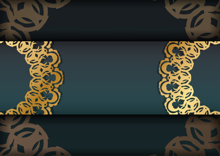 Template Congratulatory Flyer with a gradient of green color with vintage gold ornaments for your design.のイラスト素材