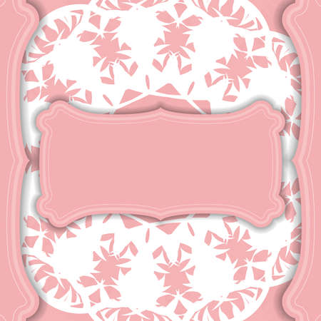 Greeting card template in pink with a luxurious white pattern for your brand.のイラスト素材