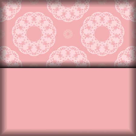 Template Greeting card in pink color with luxurious white ornaments prepared for printing.のイラスト素材