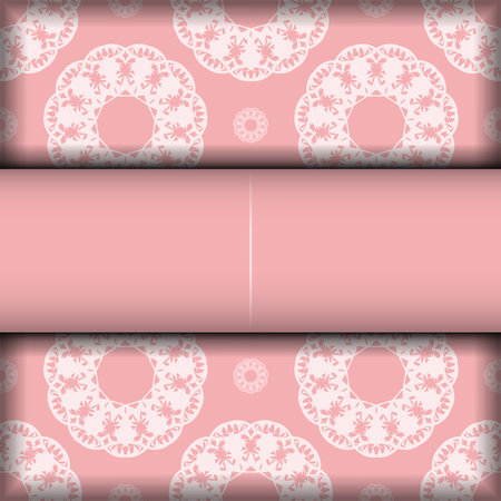 Greeting card template in pink color with luxurious white ornaments for your brand.のイラスト素材