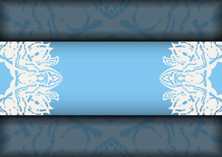 Postcard in blue color with a mandala in a white pattern, prepared for printing.のイラスト素材