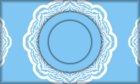 Baner of blue color with a mandala with a white pattern and a place for the textのイラスト素材