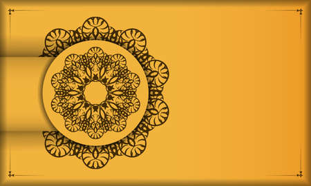 Yellow banner with luxurious brown ornamentのイラスト素材