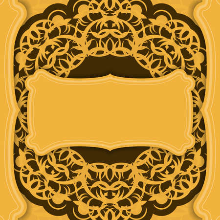 Yellow background with greek brown patternのイラスト素材