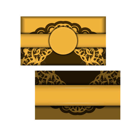 Template Postcard in yellow color with mandala brown ornament prepared for typography.のイラスト素材