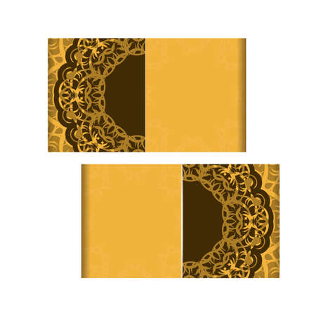 Template Postcard in yellow with greek brown pattern prepared for typography.のイラスト素材
