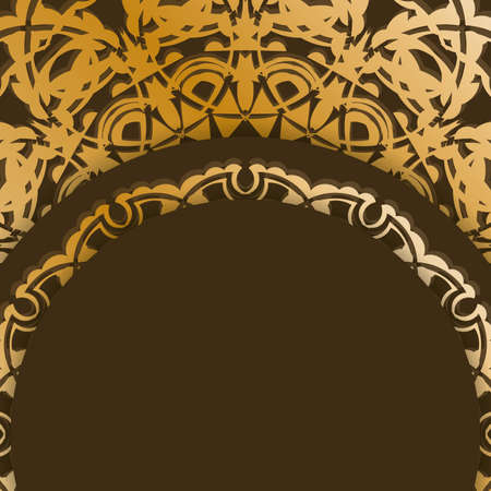 Greeting card in brown color with vintage gold pattern for your design.のイラスト素材