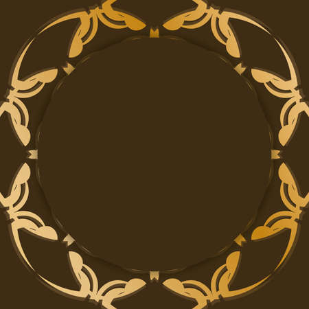 Greeting card in brown color with mandala gold pattern for your design.のイラスト素材