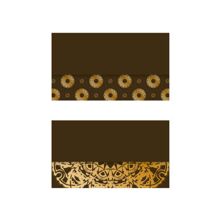 Business card template in brown color with greek gold pattern for your business.のイラスト素材