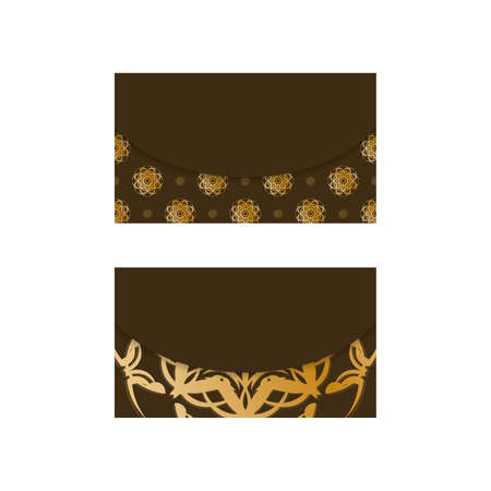 Business card template in brown color with vintage gold ornaments for your personality.のイラスト素材