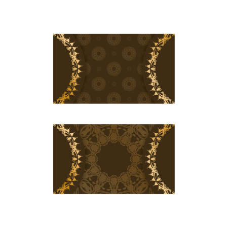 Business card in brown color with vintage gold pattern for your contacts.のイラスト素材