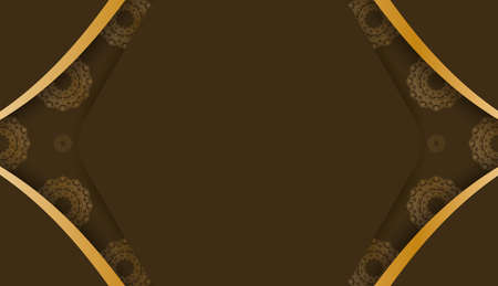 Baner of brown color with a mandala with gold ornaments and a place for your logoのイラスト素材