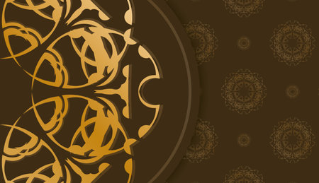 Baner of brown color with abstract gold ornament for design under the textのイラスト素材