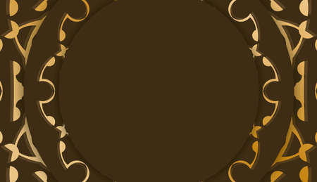 Baner of brown color with a mandala with a gold pattern and a place for the textのイラスト素材