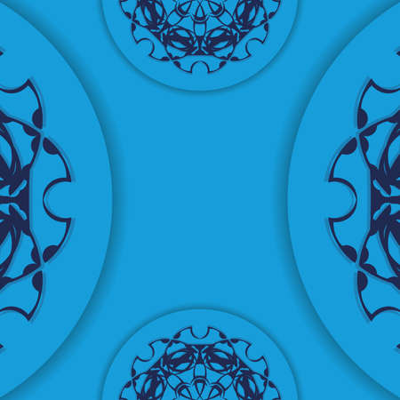 Blue postcard with mandala ornament ready for printing.のイラスト素材