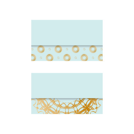 Business card in aquamarine color with luxurious gold ornaments for your brand.のイラスト素材